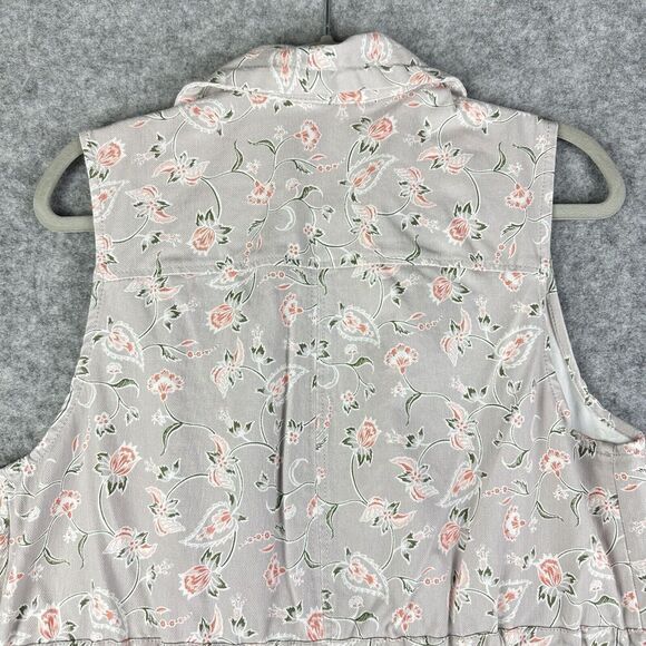 Lysse Piper Vest Womens Large Gray Floral Cotton Twill Open Cinch Waist Pockets - Picture 7 of 15